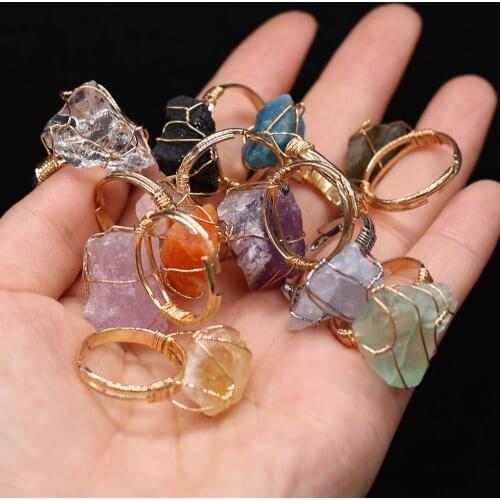 Natural Druzy Agates Stone Rings Winding Golden Open Finger Rings Irregular for Women Party Wedding Jewelry Wholesale 15-22mm