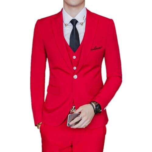 Mens Suit Business Casual High Quality Letter Embroidery Solid Color Slim Fit Wedding Banquet Suit 3 Pcs Sets Coat Vest Pants