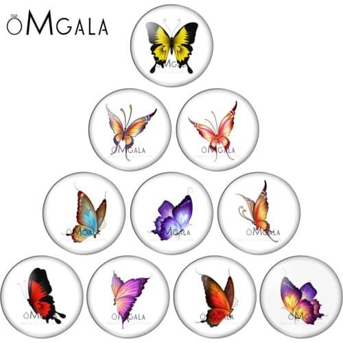 Beauty Colorful Butterfly 10pcs mix 8mm/10mm/12mm/16mm/18mm/25mm Round photo glass cabochon demo flat back Making findings