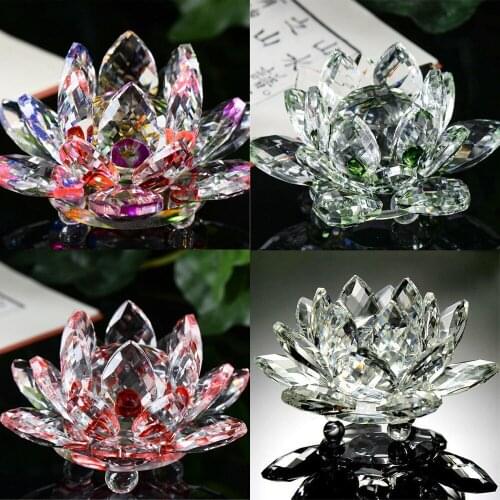 Creative 3D Lotus Crystal Glass Decoration for Home Paperweight Ornament Feng Shui Decor Collection Adornment