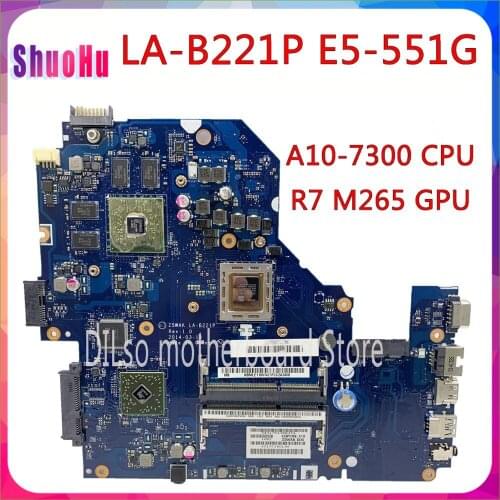 KEFU Z5WAK LA-B221P Motherboard A10-7300 CPU R7 M265 GPU NB.MLE11.003 Original For Acer Aspire E5-551G E5-551 Laptop Motherboard