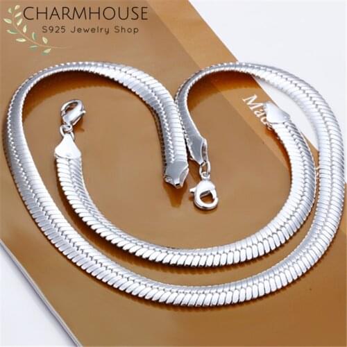 Charmhouse Silver 925 Jewelry Sets For Men 10mm Soft Snake Chain Necklace Bracelet 2pcs Jewelery Set Fashion Accessories Gifts