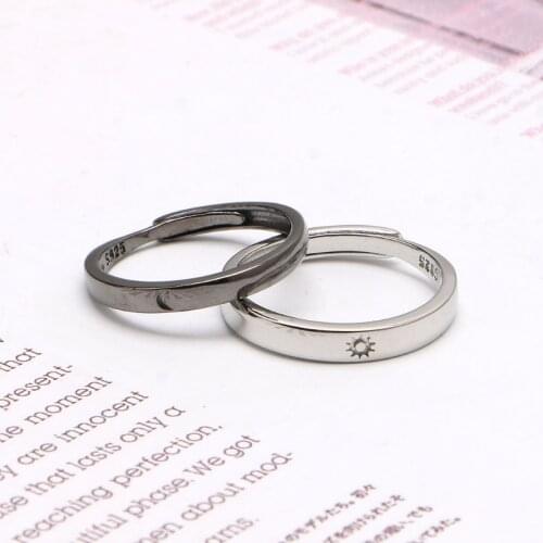 2 Pcs Sun Moon Matching Couple Friendship Lover Open Adjustable Rings Set Minimalist Engagement Wedding Rings Lovers Kit