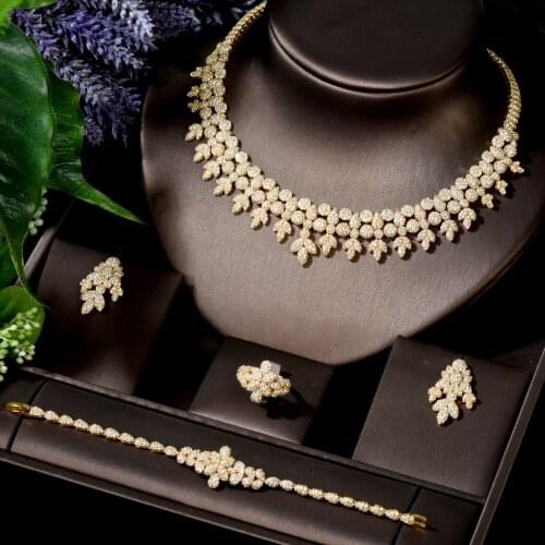 HIBRIDE Micro Inlay AAA Cubic Zirconia Geometric Design Jewelry Set Dubai Gold Jewelry Sets for Wedding Women Bridal N-796