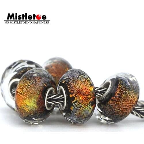 Mistletoe 925 Sterling Silver Murano Glass Faceted Colorful Foil Charm Bead Fit European Bracelet Jewelery 1pcs