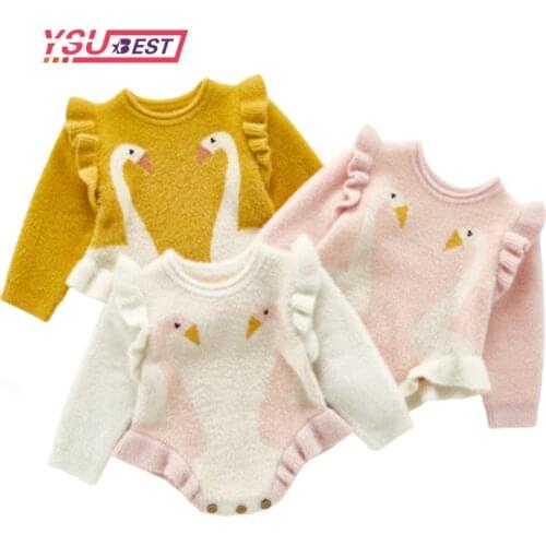 2020 Autumn Winter Newborn Rompers Baby Girl Rompers Baby Girl Long Sleeves Little Swan Rompers Baby Girl Newborn Knit Rompers