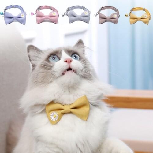 Pet Collar Solid Color Flowers Bowknot Cat Collar Adjustable Puppy Chihuahua Buckle Bow Tie Collars for Kitten Cat Accessories