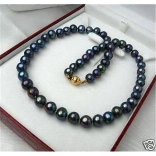 NATURAL 9-10 MM SOUTH SEA BLACK PEARL NECKLACE 18"