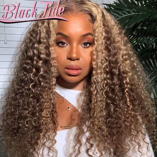 Curly Lace Front Human Hair Wigs Highlight Wig 200% Remy 13x4 Lace Front Wig Transparent Lace Wigs 30 Inch Lace Front Wig
