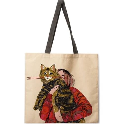 Simple cat painting handbag ladies ladies Korean shoulder bag casual shopping shopping bag large capacity tote bag