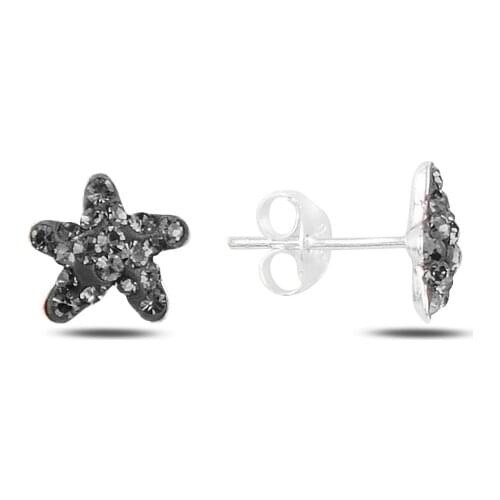 Silver 925 Sterling Starfish Crystal Stone Earrings