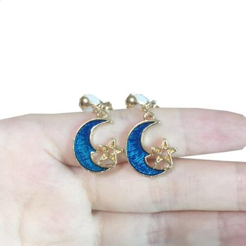 Korea Style Cartoon Moon clip on earrings non pierced earrings ear clips Ear Cuff For Girls Kids Women party