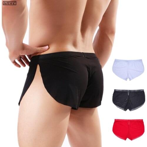 Thin Mesh Boxershort Man Split Transparent Male Underpants Simple Solid Color Sexy Boxer Underwear