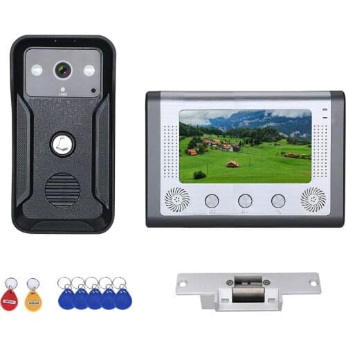 7 inch 1Monitor or2Monitor Color Video Intercom Door Phone RFID System With HD Doorbell 1000TVL Camera with Electric Strike Lock