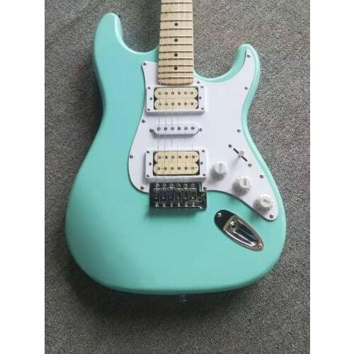 Top quality FDST-1098 light green color solid body white pickguard maple fretboard electric guitar, Free shipping