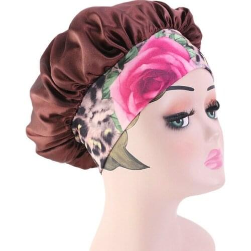 Women Satin Bonnet Day Night Sleep Cap Wide Elastic Band Print Beauty Salon Headwear Hair Care Silky Comfortable Hat Wholesale