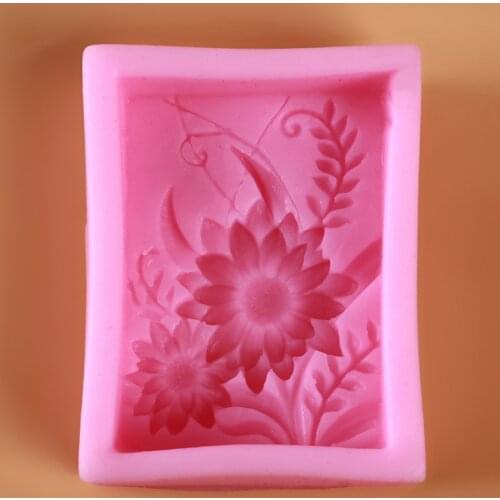 DIY Craft Handmade Soap Mould Soap Making Mold Food Grade Silicone Flower Pattern Square Shape Soap Baking Mould Tool