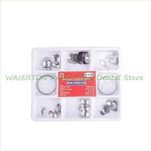 100Pcs Full Kit Dental Matrix Sectional Contoured Metal Matrices No.1.398 + 2 Rings