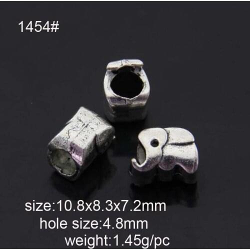 20pcs Antique Ailver Plated Alloy Elephant Beads With Big Hole Fit European Bracelet Jewelry DIY 10.8x8.3x7.2mm
