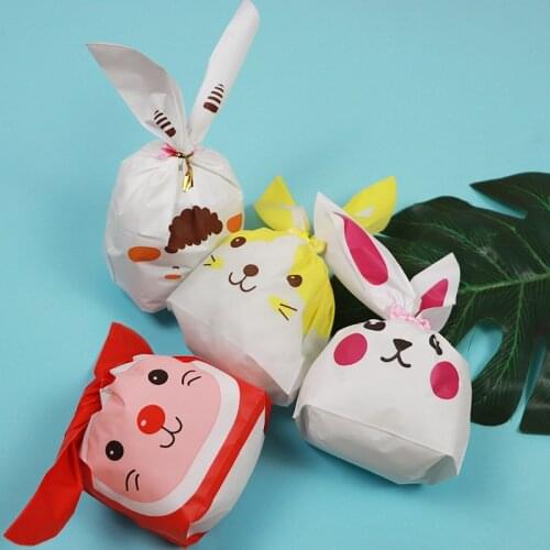 25/50pcs/batch Gift Bag Cartoon Cute Rabbit Long Ears Bread Cookie Packaging Bag Wedding Party Candy Bag Packaging Supplies