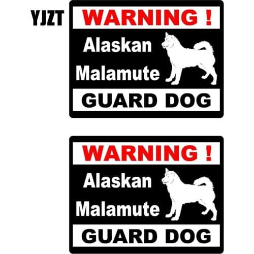 YJZT 15*11.5cm 2x Cartoon WARNING Alaskan Malamute Guard Dog Retro-reflective Decals Car Window Sticker C1-8146