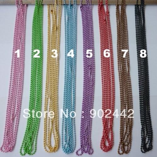 Free Shipping 500 pcs/lot Colorful Metal Bead Chains, Fashion Chain Necklaces 24 inch Length, 2.4 mm Thickness