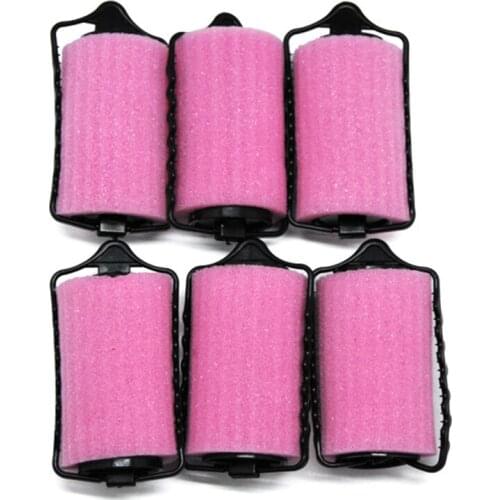 Pink Sponge Roller Black Plastic DIY Foam Curler for Women Hairwear