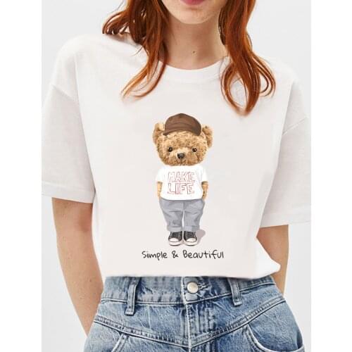 BLINGPAW Minimalist Graphics T-shirt Make Life Simple & Beautiful Teddy Bear Short-sleeved Tops Tees O-Neck Casual 100% Cotton