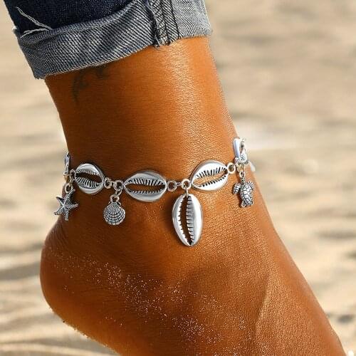 Factory direct turtle anklet womens beach anklet plated silver color bohemian turtle starfish retro yoga anklet womens