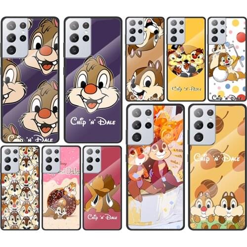 Disney Chip 'n' Dale cute for Samsung Galaxy S21 Ultra Plus A72 A52 4G 5G M51 M31 M21 Luxury Tempered Glass Phone Case Cover