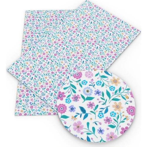 David accessories 20*33cm Flower Printed Smooth Faux Leather Sheets DIY Bow Bag Phone Cover Synthetic Leather Fabric,1Yc10569