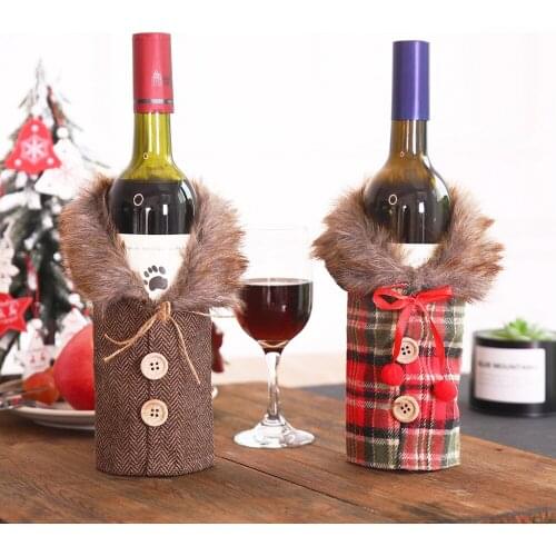 Santa Claus Christmas New Year Pocket Fork Knife Cutlery Holder Bag Wine Bottle Cover Home Party Table Dinner Decor Tableware