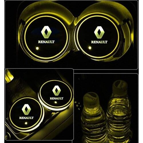 For Renault Captur Duster Megane 2 3 Clio Logan 1x Led Car Cup Drink Holder Logo Light USB Charging Luminous Coaster Accessories