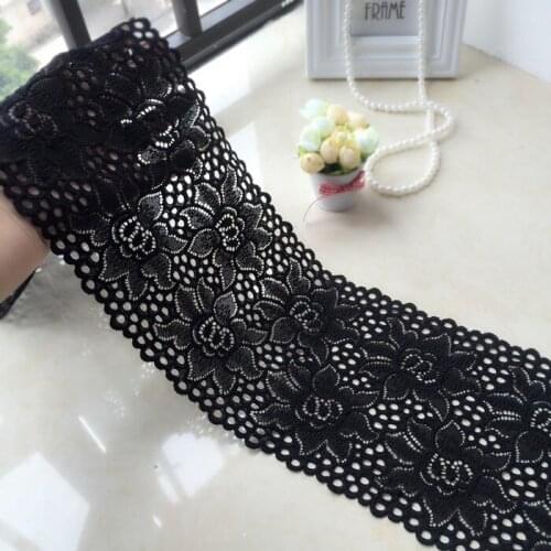 Black Stretch Lace Trim Embroidery, 17cm Width Elastic Lace Trim For Clothes Accessories