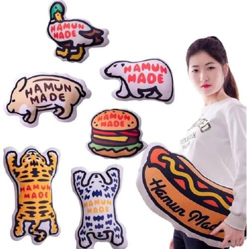Unique Cartoon Japan Hand Painted Tiger Hamburger Piggy Pillow Stuffed Animals Food Throw Pillow Cushion Home Decor Kids Toys