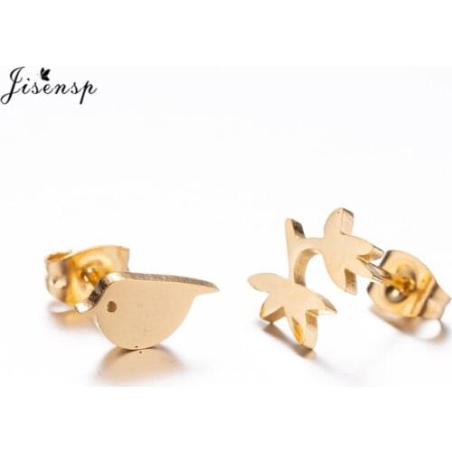 Jisensp Fashion Jewelry Lovely Bird and Tree Branch Stud Earrings for Women Girls Bohemian Animal Stainless Steel Earrings