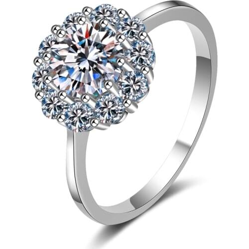 ANZIW 925 Sterling Silver Moissanite Diamond 1.0CT Exquisite Halo Engagement Ring For Women Jewelry Gifts