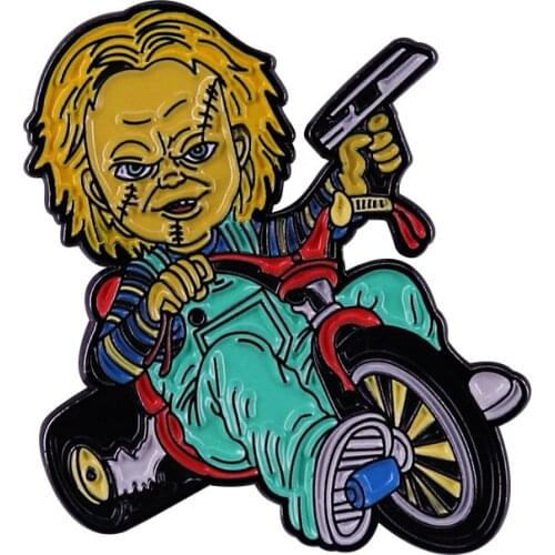 Chucky Doll Big Wheel Cult Enamel Pin Collectible Horror Killer Badge Childsplay Movie Themd Jewelry