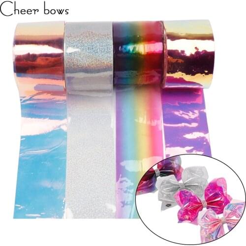 Cheerbow 75mm Synthetic Leather Ribbon Fashion Shiny Laser Transparent Ribbon DIY Handmade Material Hair Bow Accessories 2 Yards