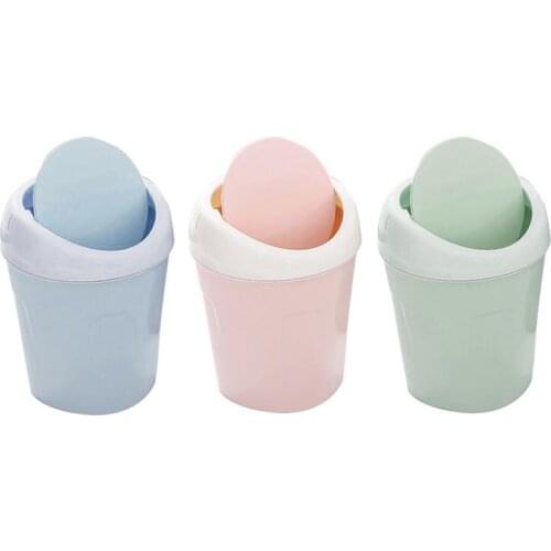 PP Material Shake Lid Small Trash Can Living Room Desktop Plain Color Paper Basket Home Table Coffee Table Mini Trash Can