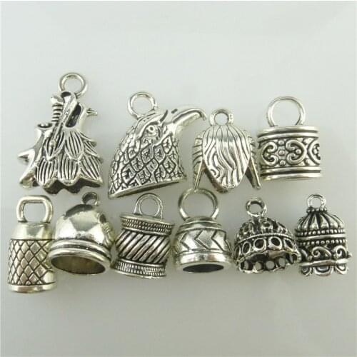 Mix 10pcs Vintage Eagle Head Leaves Head Heart Beads Cap Tassels Cap Pendant