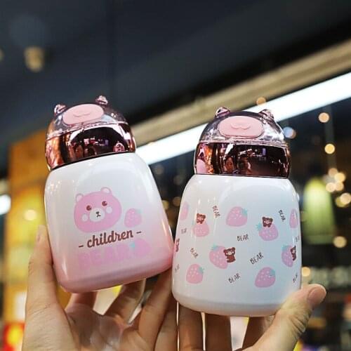 300 ml Cute Stainless Steel Thermal Bottle For Girls Portable Cartoon Sequin Belly Cup With Rope Outdoor Sports Thermos Mug