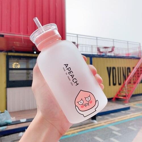 Water bottle cute female student cartoon pattern trend personality transparent leak-proof cup straw drinking cup