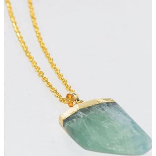 Fashion Jewelry Natural Green Fluorite Charm Chain Necklace Female 2019 God Cap crystal Quartz healing pendant women necklace
