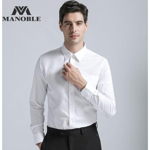 High Quality Mens Dress Shirt 2020 Brands New Fashion Regular Fit Shirts Business Long Sleeve with Cufflink Solid Color White