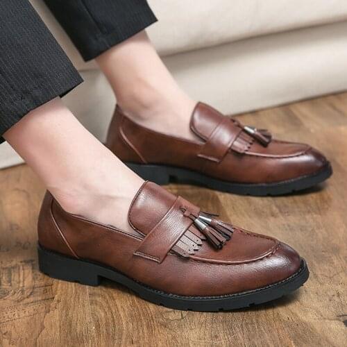 Mens Leather Loafers Tassel Party Moccasin Fashion Slip-On Boat Shoes Formal Business Casual Driving Shoes Zapatillas Hombre