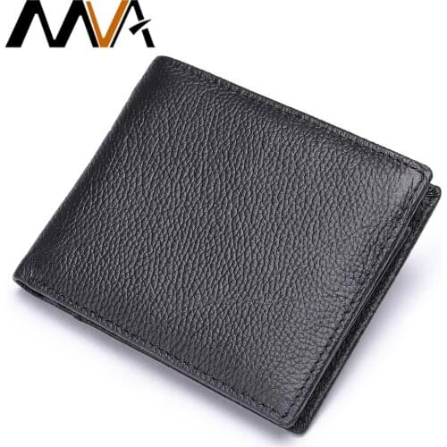 MVA Men Wallet Genuine Leather Wallet Man With Coin Pocket Vintage Double Zipper Wallets Short Leather Purse For Man Engrave 905