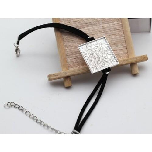 10kits 25mm Round Bracelets Sets Double Buckle+Black Suede Cord Handmade Blank Setting For Women DIY Jewelry Bracelet Finding