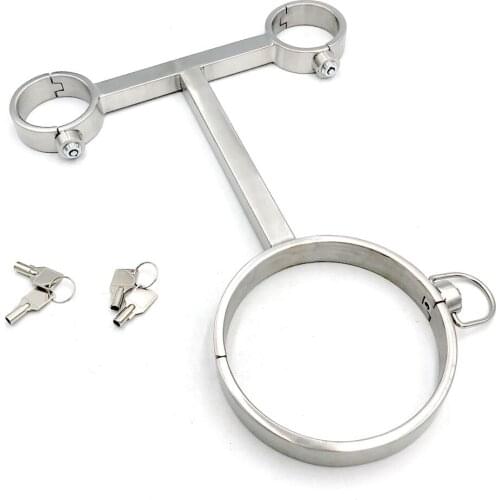 Stainless Steel T Type Slave Collar Handcuffs Adult Games Restraints BDSM Bondage Torture Slave Fetish Sex Toys For Couples