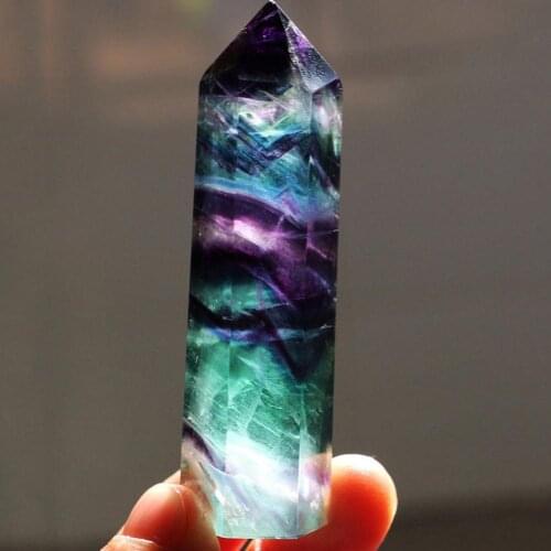 Natural Fluorite Crystal Colorful Striped Fluorite 4.5-6.5CM Quartz Crystal Stone Point Healing Hexagonal Wand Treatment Stone